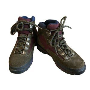 Timberland Euro Hiker Boots Womens 6.5 M Brown Burgundy Suede Upper